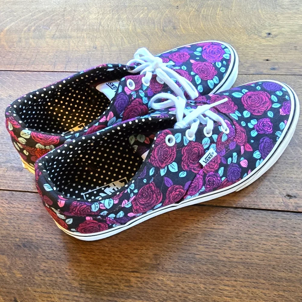 Vans Black Canvas Sneakers with Pink and Teal Floral Design - Picture 4 of 6